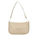 Leren Schoudertas Kelly Chain taupe schoudertas gouden kettinghengsel trendy leren tassen kopen bestellen chique