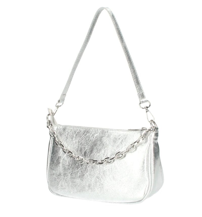 Leren Schoudertas Kelly Chain zilver zilveren schoudertas gouden kettinghengsel trendy leren tassen kopen bestellen
