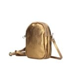 Leren Schoudertas Lella brons bronzen leer leder schoudertassen telefoontassen italiaans leder 2 vaks rits met voorvak kopen bestellen side-