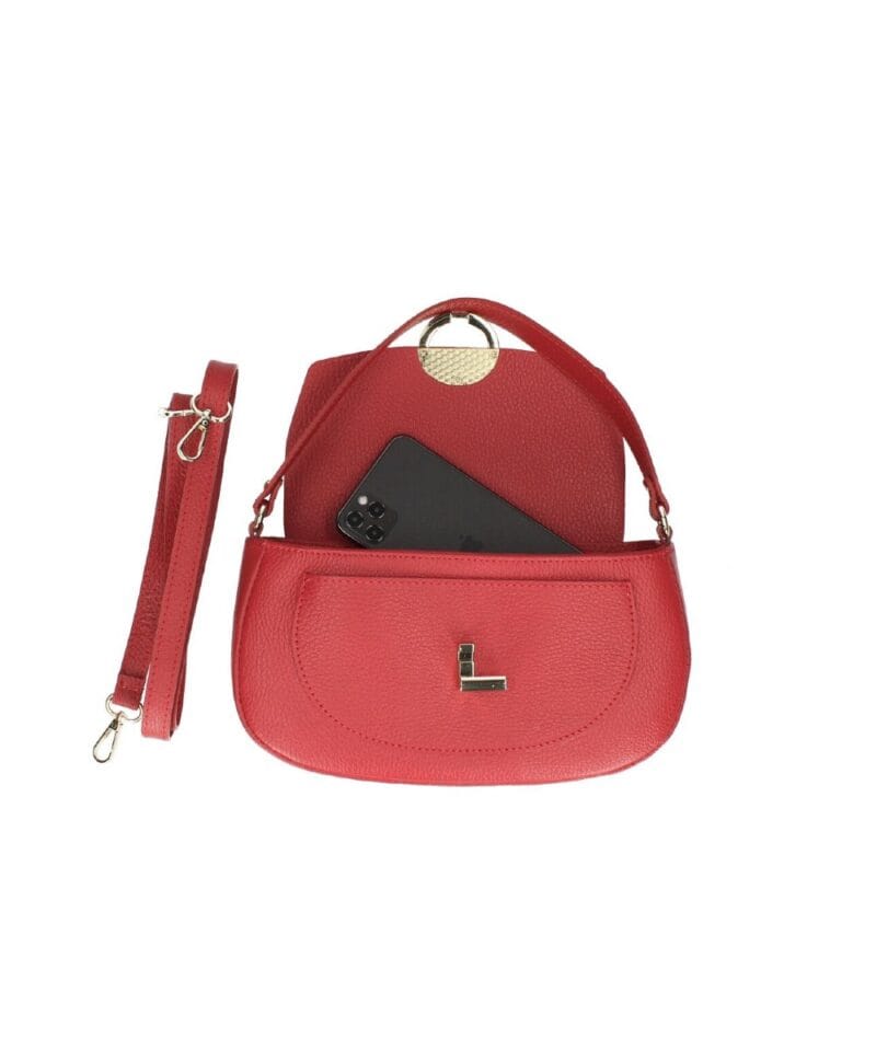 Leren Schoudertas Ring Sluiting rood rode-ronde-gouden-draaislot-unieke-stevige-leren-tassen-italiaans-leder-kopen-bestellen binnen