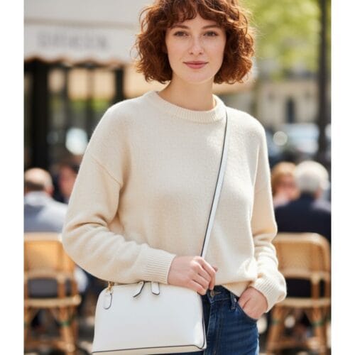 Leren Schoudertas Rosemary wit witte stevige crossbody tassen dames leder leer tasjes kopen italiaans kopen bestellen model-Photoroom