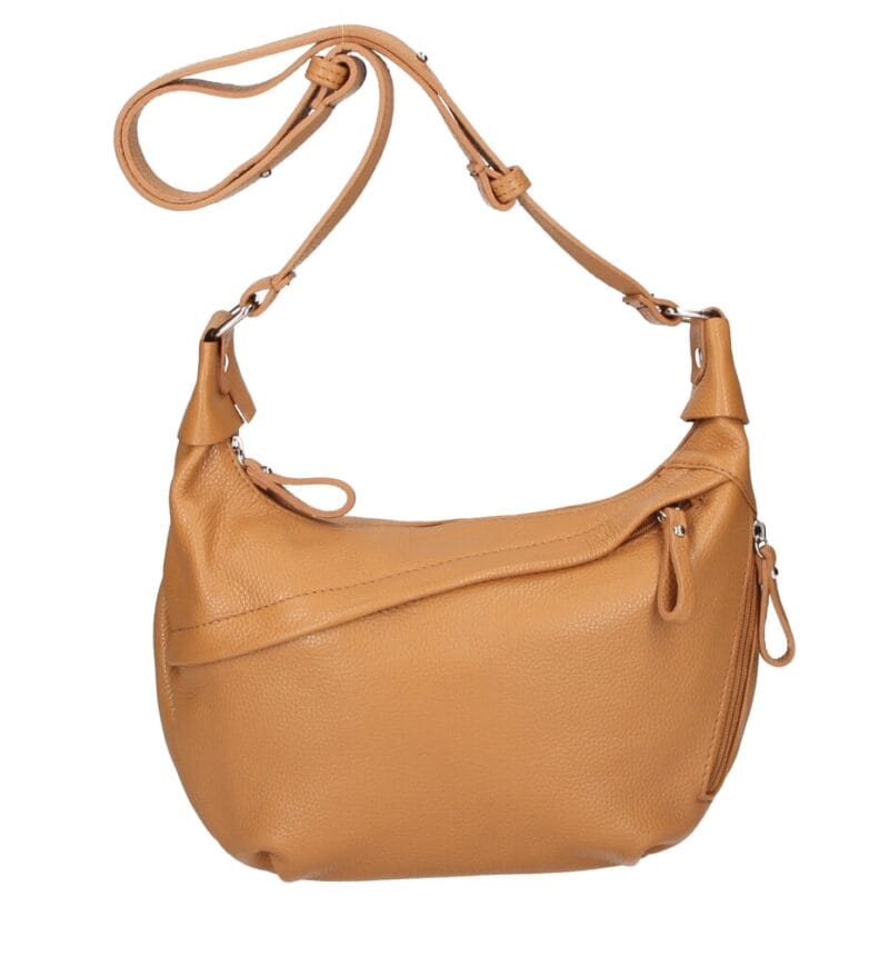 Leren Schoudertas Sally cognac ruime zacht leren crossbodytassen luxe trendy italiaans leder kopen bestellen