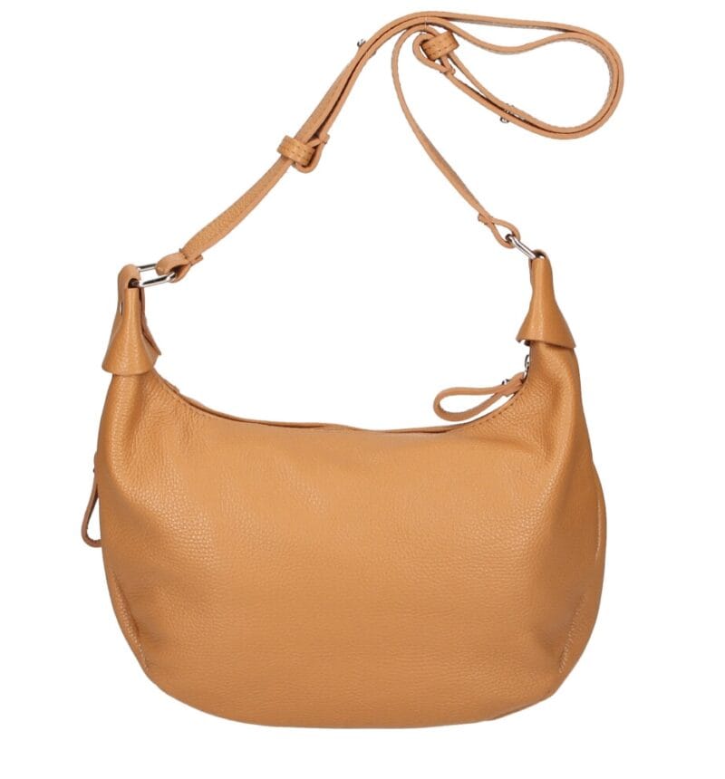 Leren Schoudertas Sally cognac ruime zacht leren crossbodytassen luxe trendy italiaans leder kopen bestellen achter