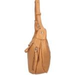Leren Schoudertas Sally cognac ruime zacht leren crossbodytassen luxe trendy italiaans leder kopen bestellen zijkant