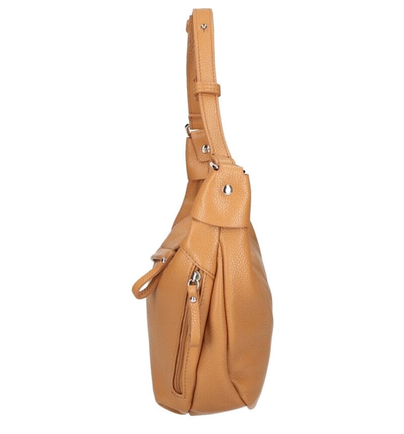 Leren Schoudertas Sally cognac ruime zacht leren crossbodytassen luxe trendy italiaans leder kopen bestellen zijkant
