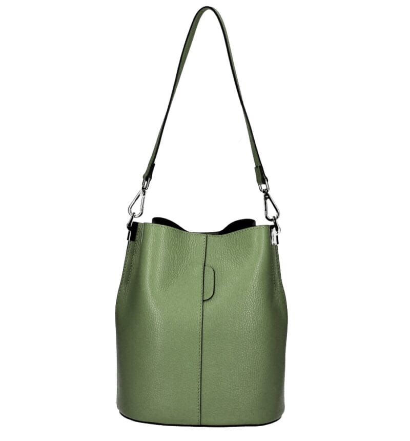 Leren Schoudertas Sandra army leger groen groene bucketbag bucket tas schoudertassen leer classy tassen kopen bestellen luxe