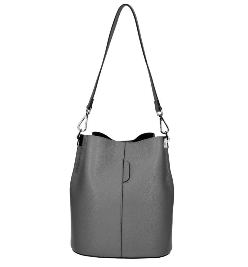 Leren Schoudertas Sandra smog donker grijs grijze bucketbag bucket tas schoudertassen leer classy tassen kopen bestellen luxe