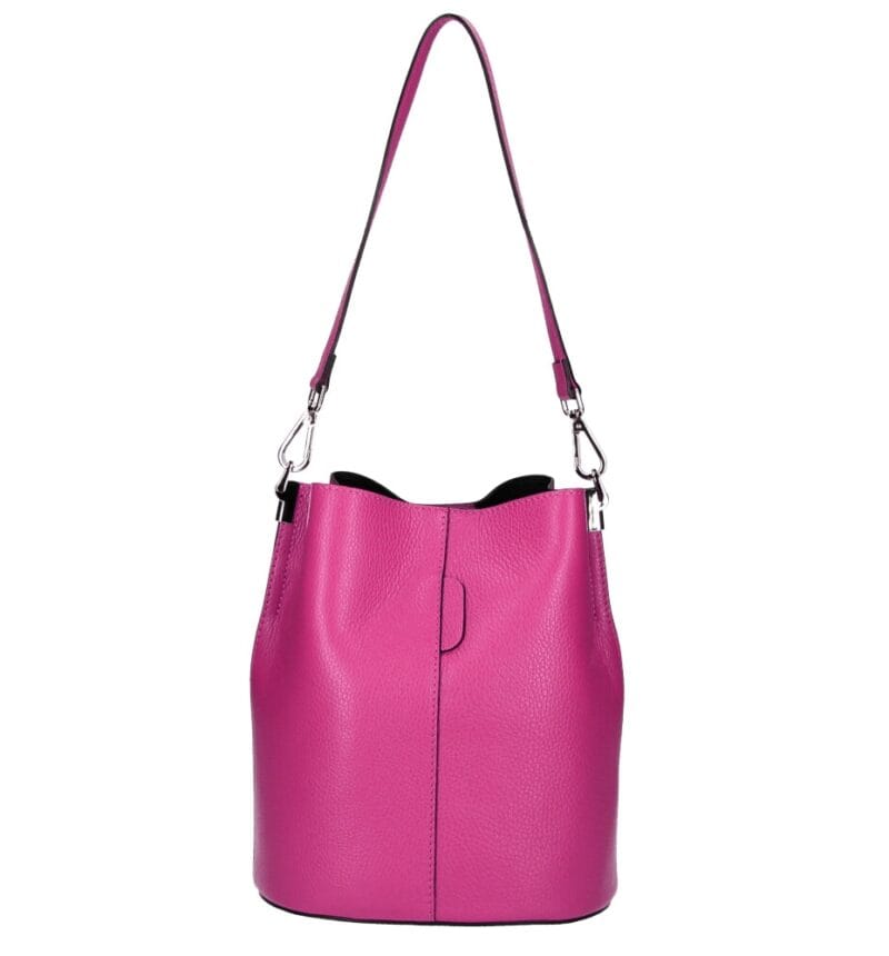 Leren Schoudertas Sandra fuchsia bucketbag bucket tas schoudertassen leer classy tassen kopen bestellen luxe