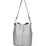 Leren Schoudertas Sandra grijs grijze bucketbag bucket tas schoudertassen leer classy tassen kopen bestellen luxe