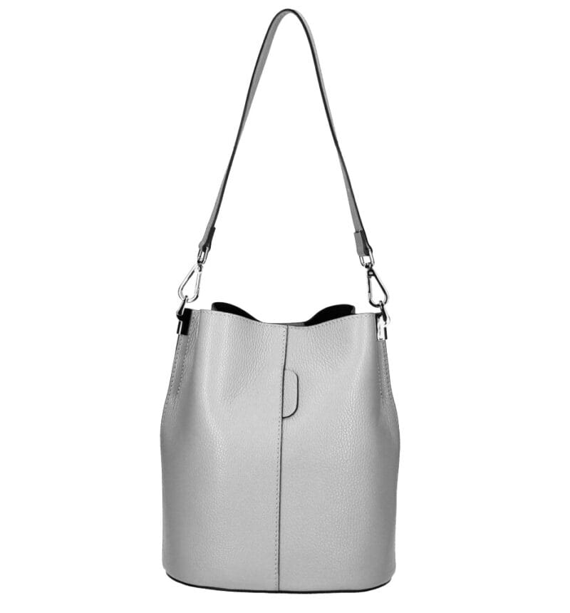 Leren Schoudertas Sandra grijs grijze bucketbag bucket tas schoudertassen leer classy tassen kopen bestellen luxe