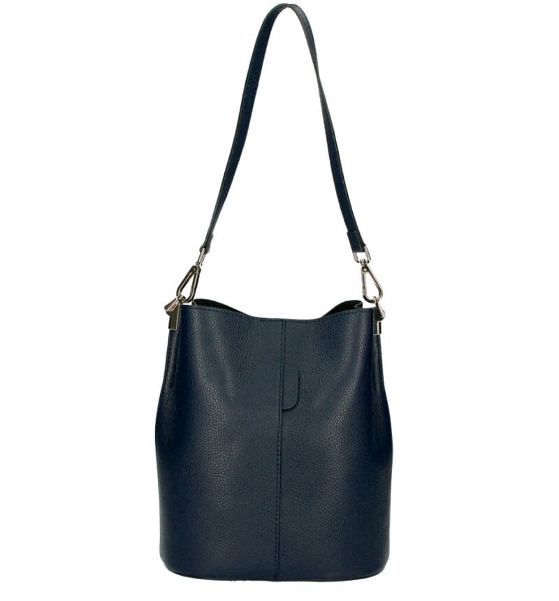 Leren Schoudertas Sandra navy donker blauw blauwe bucketbag bucket tas schoudertassen leer classy tassen kopen bestellen luxe