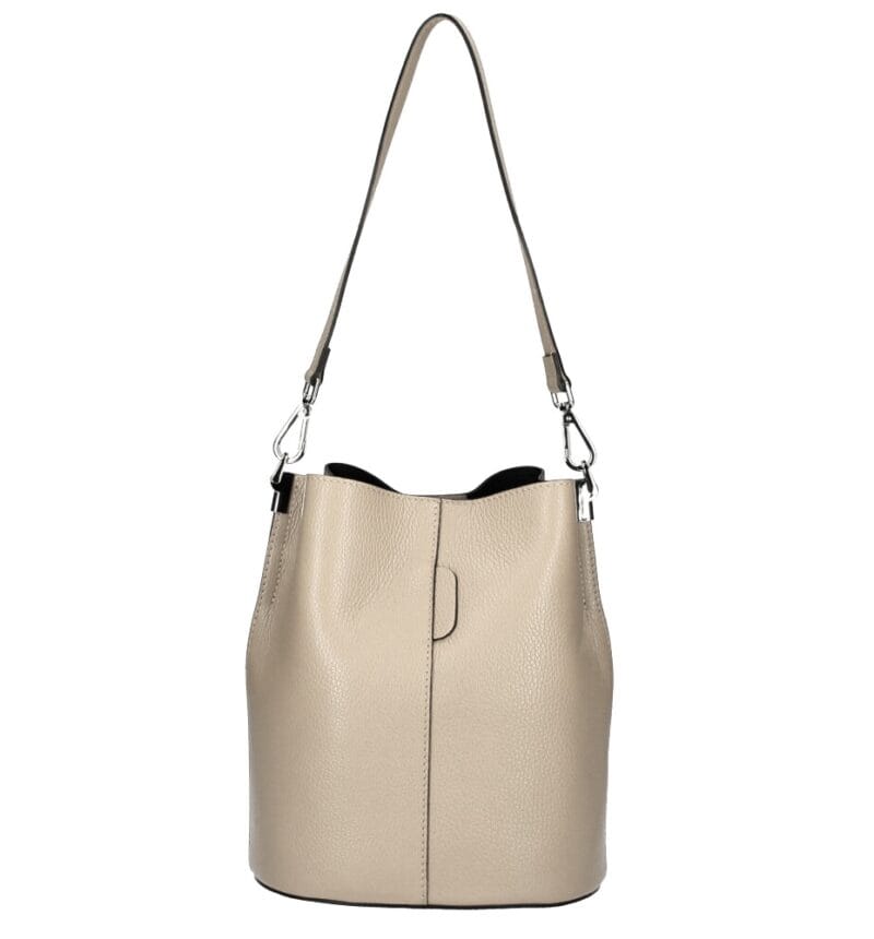 Leren Schoudertas Sandra taupe bucketbag bucket tas schoudertassen leer classy tassen kopen bestellen luxe