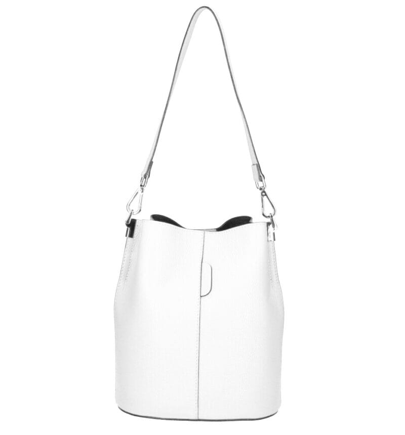 Leren Schoudertas Sandra wit witte bucketbag bucket tas schoudertassen leer classy tassen kopen bestellen luxe