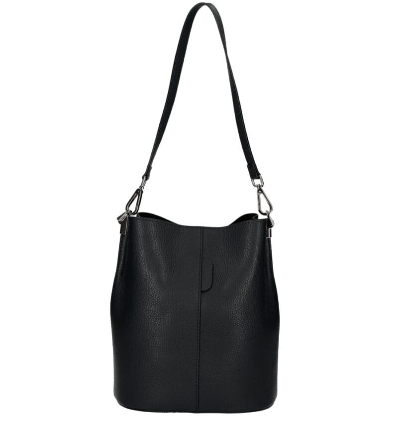 Leren Schoudertas Sandra zwart zwarte bucketbag bucket tas schoudertassen leer classy tassen kopen bestellen luxe