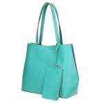 Leren Bag in Bag Tas Shirley turquoise leer schoudertassen kantoortassen dames tassen extra etui luxe it bags kopen bestellen side