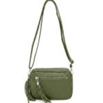 Leren-Schoudertas-Stina double Tassle-olijf groen groene trendy--tas-met-2 kwastjes-leder-fashion-tas-kopen-bestellen-