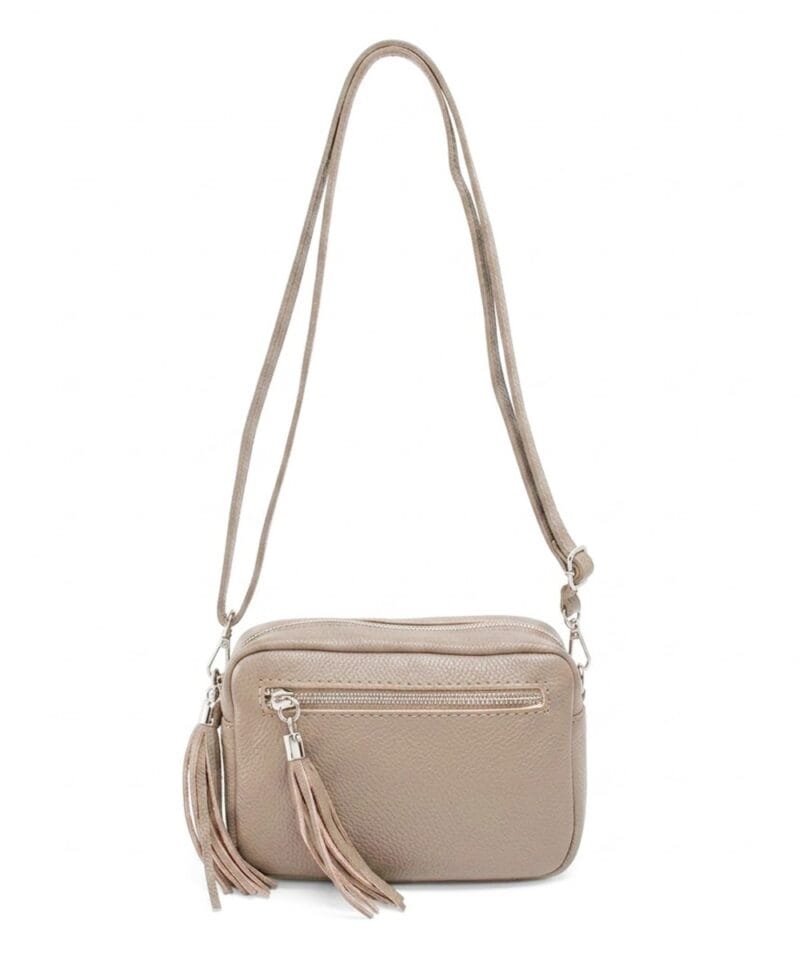 Leren-Schoudertas-Stina double Tassle- taupe