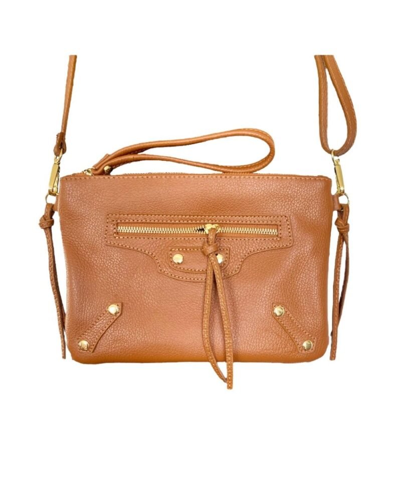 Leren Schoudertas Vanes cognac clutches schoudertassen dames tassen ritsen detail kopen bestellen clutch