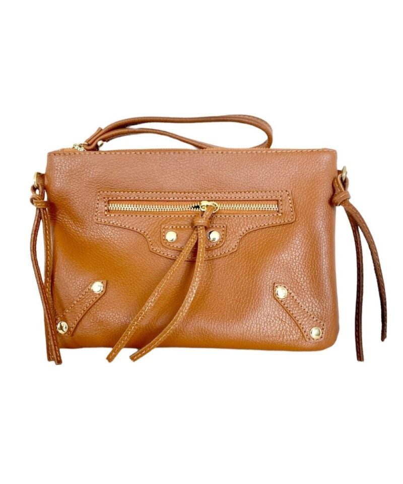 Leren Schoudertas Vanes cognac clutches schoudertassen dames tassen ritsen detail kopen bestellen online