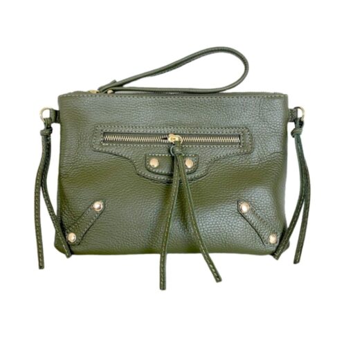Leren Schoudertas Vanes groen groene leger army clutches schoudertassen dames tassen ritsen detail kopen bestellen online