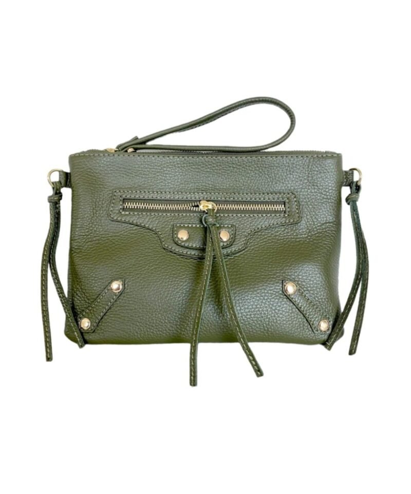 Leren Schoudertas Vanes groen groene leger army clutches schoudertassen dames tassen ritsen detail kopen bestellen online