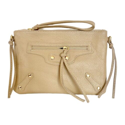 Leren Schoudertas Vanes taupe donker beige clutches schoudertassen dames tassen ritsen detail kopen bestellen online