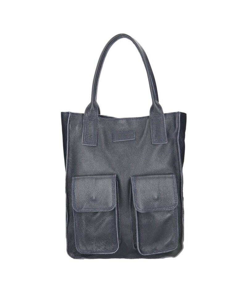 Leren Shopper Constance donker blauw blauwe navy ruime handtassen 2 voorakken trendy chique italiaans leder tassen