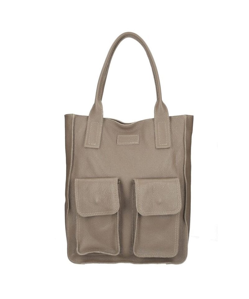 Leren Shopper Constance donker taupe ruime handtassen 2 voorakken trendy chique italiaans leder tassen