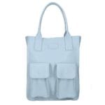 Leren Shopper Constance licht blauw blauwe ruime handtassen 2 voorakken trendy chique italiaans leder tassen