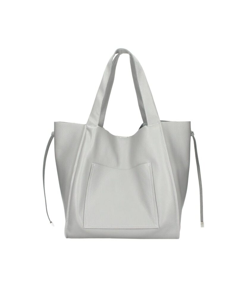 Leren Shopper Leira grijs grijze grote leren handtassen leder voorvak magneetsluiting trendy leer tassen kopen bestellen details