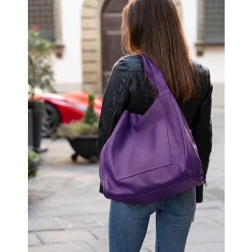 Leren Shopper Leira paars paarse grote leren handtassen leder voorvak magneetsluiting trendy leer tassen kopen bestellen etui model
