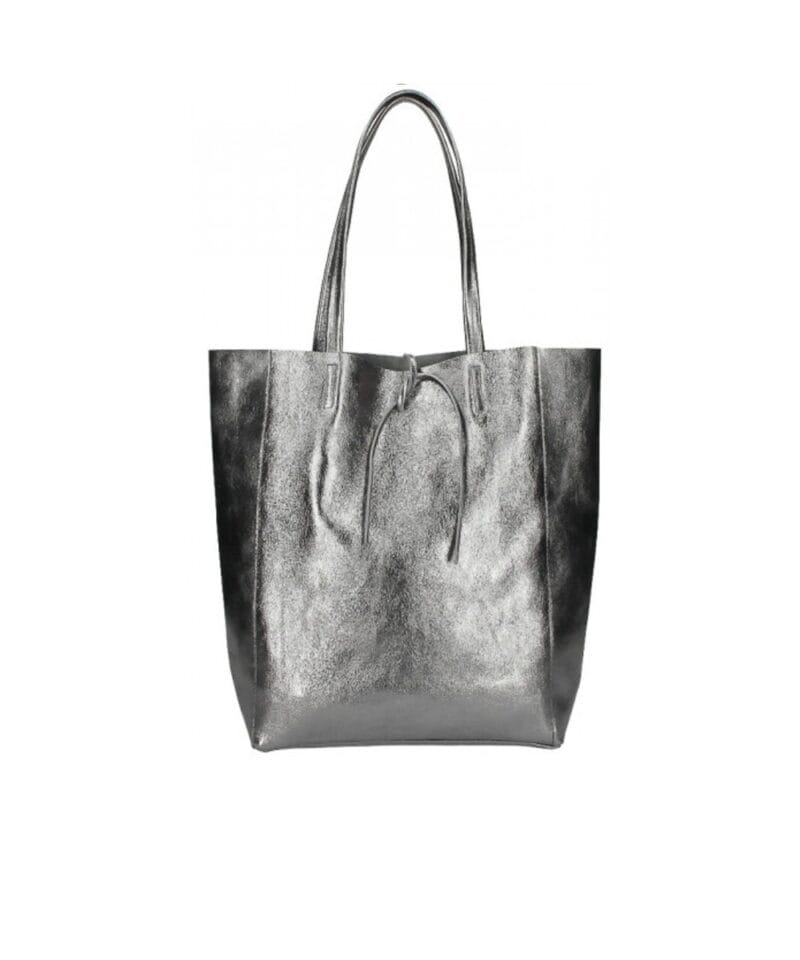 Leren-Shopper-Simple-Metallic-antraciet-donker-zilver-zilveren-metallic-lederen-shoppers-grote-tassen-handtassen-kopen-glans-coating-Italiaanse-tassen-kopen-