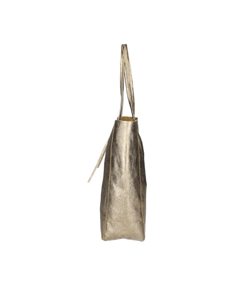 Leren-Shopper-Simple-Metallic-brons bronzen-metallic-lederen-shoppers-grote-tassen- handtassen kopen-glans-coating Italiaanse -tassen-kopen zij