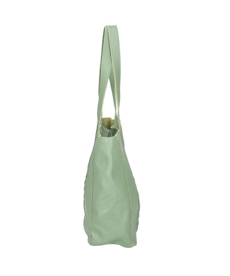 Leren Shopper Studs mint leren shoppers handtassen lang hengsel gouden studs trendy italiaanse tassen kopen bestellen zijkant