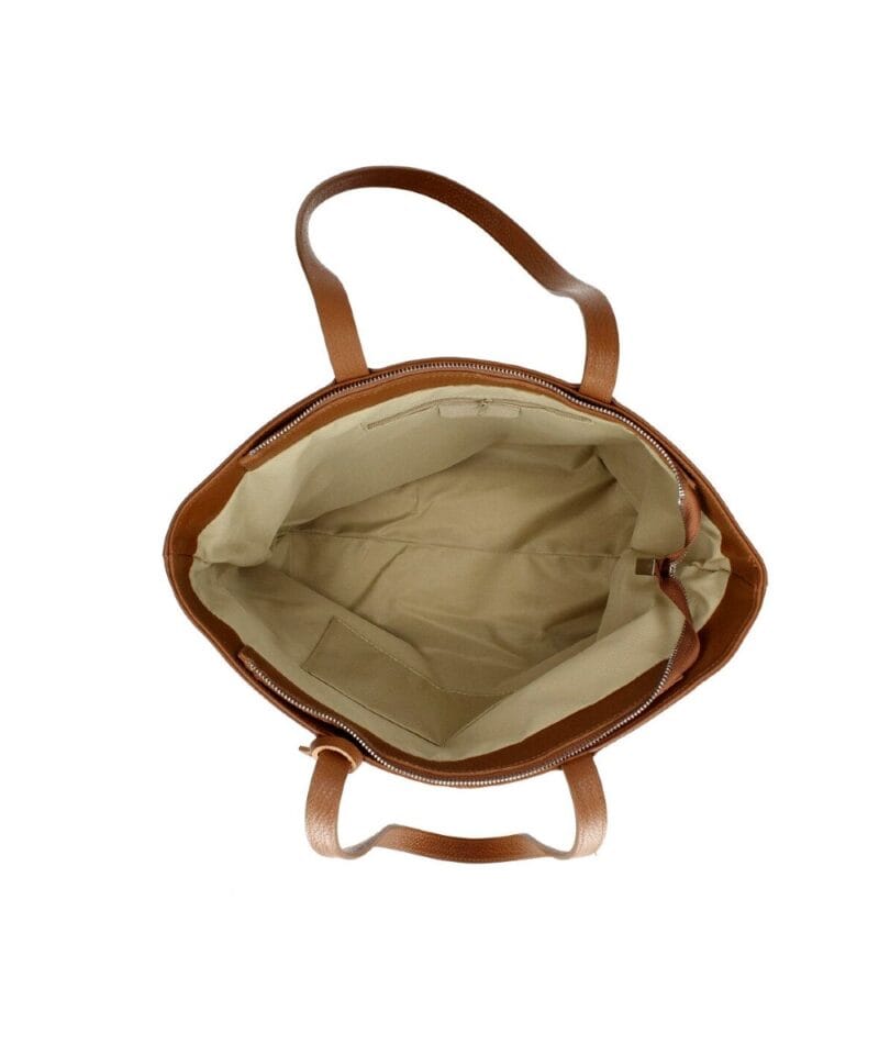 Leren Shopper Victoria cognac ruime chique leren shoppers achtervak italiaans ruime leren handtassen kopen bestellen open