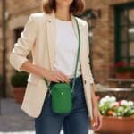 Leren Telefoontasje Giorga groen groene schoudertassen crossbodytas dames tasjes telefoon kopen bestellen model