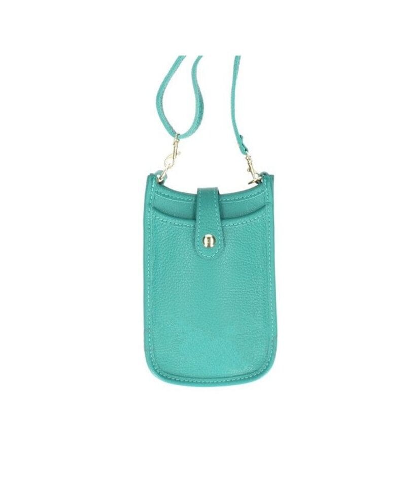 Leren Telefoontasje Peyton teal petrol schoudertasjes telefoon tasjes crossbody tasjes leer leder kopen bestellen italiaans