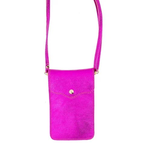 Leren-Telefoontasje-Simple-Metallic-fuchsia-tweevaks-telefoontas-schoudertassen-metallic-leer-kopen-italiaans-jpg