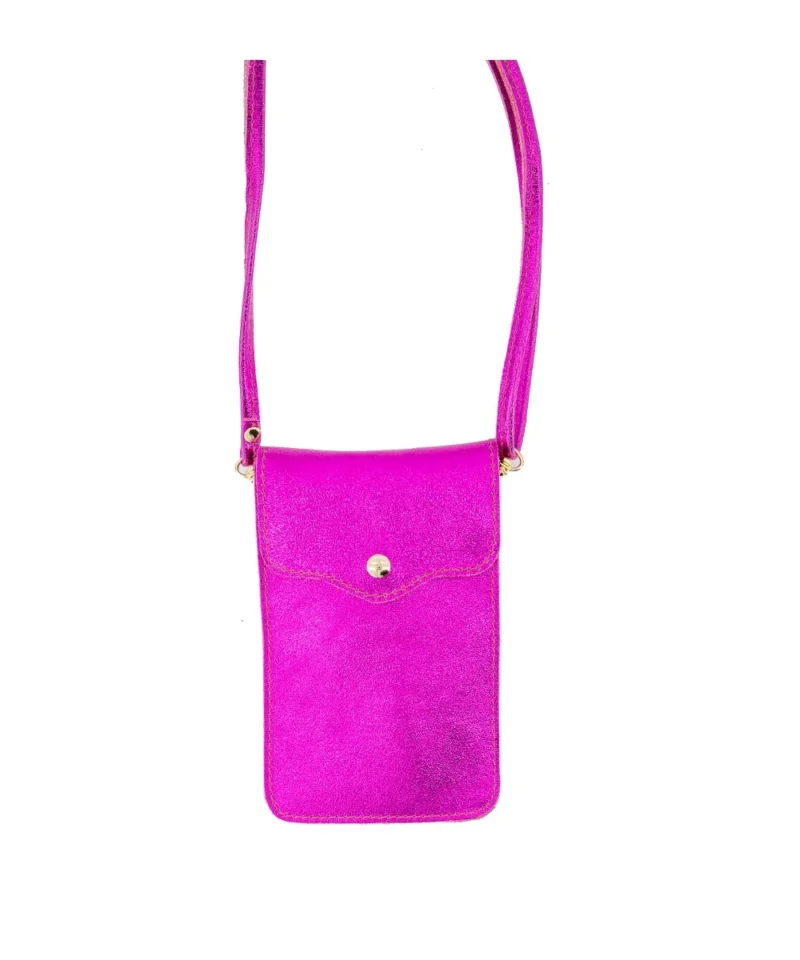 Leren-Telefoontasje-Simple-Metallic-fuchsia-tweevaks-telefoontas-schoudertassen-metallic-leer-kopen-italiaans-jpg