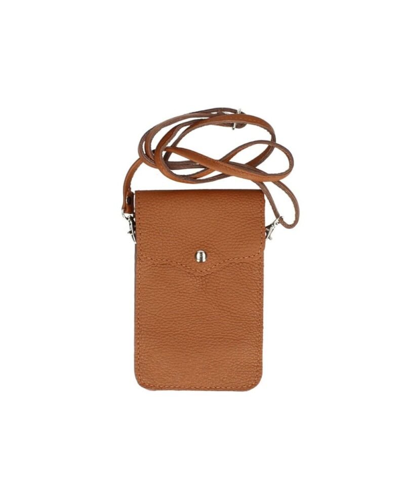 Leren-Telefoontasje-Simply-Basic cognac bruine-bags-tassen-telefoon-tasjes-schoudertasje-handige-tas-kopen-bestellen-lederen-phonebag-lang-2-vakken-leer-tasjes