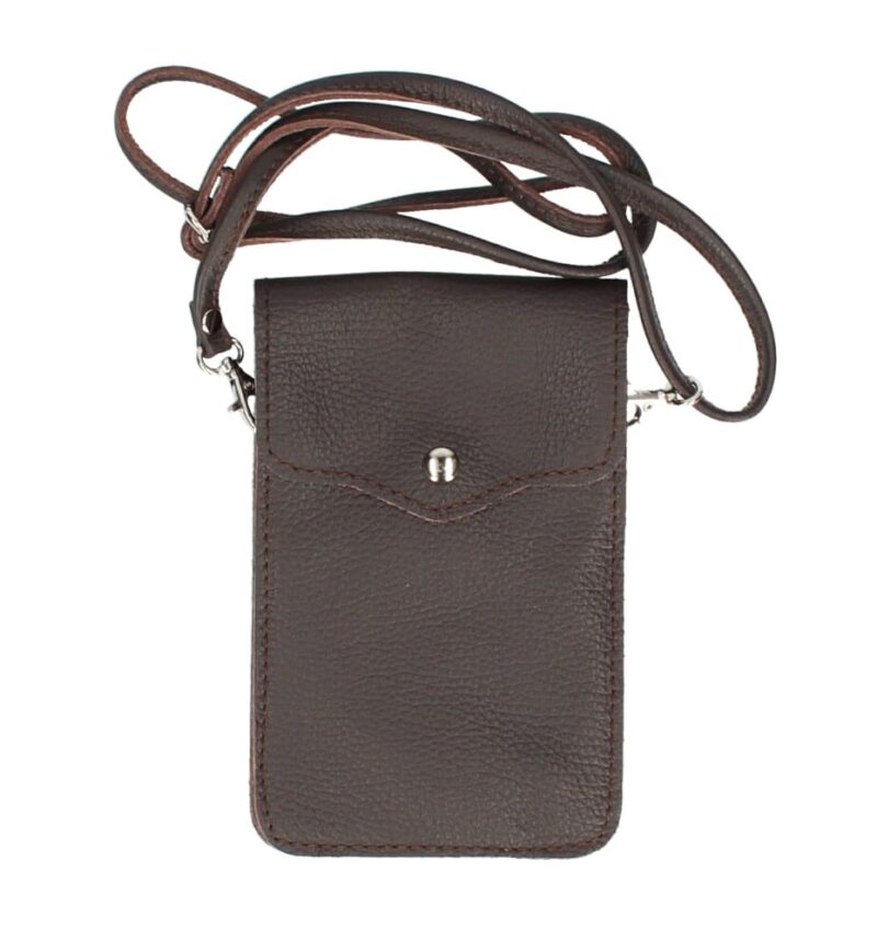 Leren-Telefoontasje-Simply-Basic donker bruin bruine-bags-tassen-telefoon-tasjes-schoudertasje-handige-tas-kopen-bestellen-lederen-phonebag-lang-2-vakken-leer-tasjes