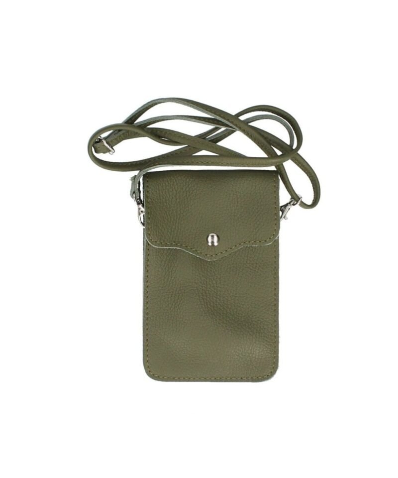 Leren-Telefoontasje-Simply-Basic-leger groen groene-tassen-telefoon-tasjes-schoudertasje-handige-tas-kopen-bestellen-lederen-phonebag-lang-2-vakken-leer