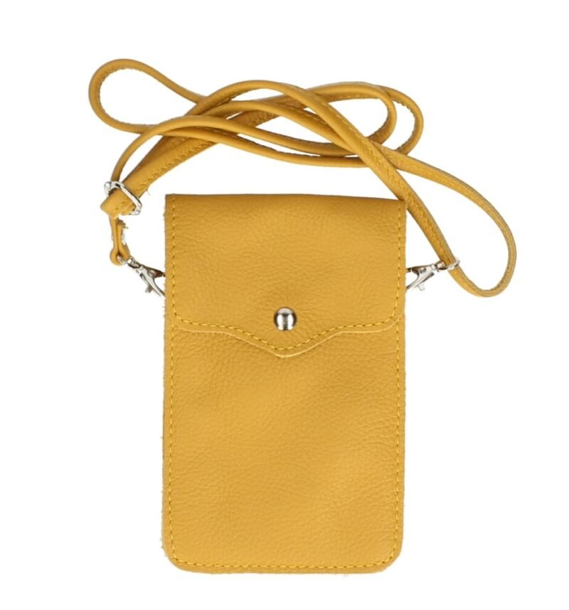 Leren-Telefoontasje-Simply-Basic-mosterd geel gele -tassen-telefoon-tasjes-schoudertasje-handige-tas-kopen-bestellen-lederen-phonebag-lang-2-vakken-leer