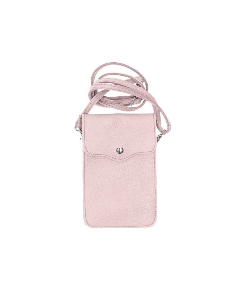 Leren-Telefoontasje-Simply-Basic- poeder roze -tassen-telefoon-tasjes-schoudertasje-handige-tas-kopen-bestellen-lederen-phonebag-lang-2-vakken-leer