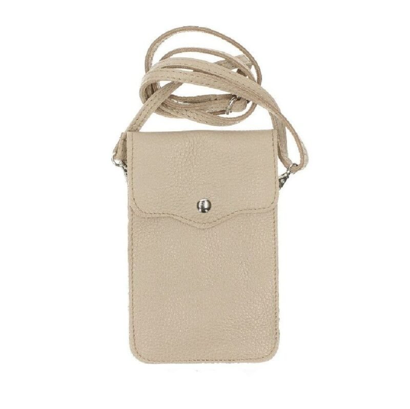 Leren-Telefoontasje Simply Basic taupe bags tassen telefoon tasjes -schoudertasje-handige-tas-kopen-bestellen-lederen-phonebag -lang-2-vakken-leer