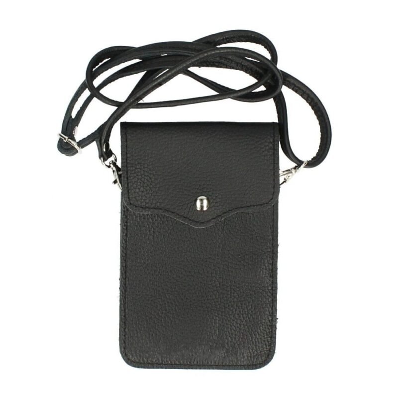 Leren-Telefoontasje Simply Basic zwarte zwart bags tassen telefoon tasjes -schoudertasje-handige-tas-kopen-bestellen-lederen-phonebag -lang-2-vakken-leer