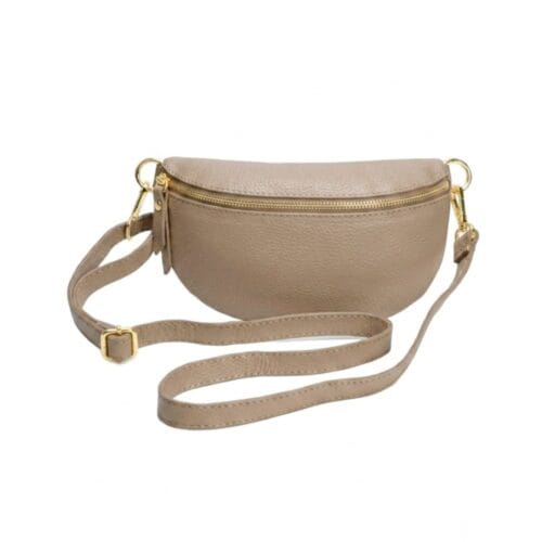 Leren heuptas Bumbag Faya -taupe-goud beslag schoudertas-rits-giuliano-tassen-online-kopen-bestellen-goedkope-lederen-crossbody-tassen-1