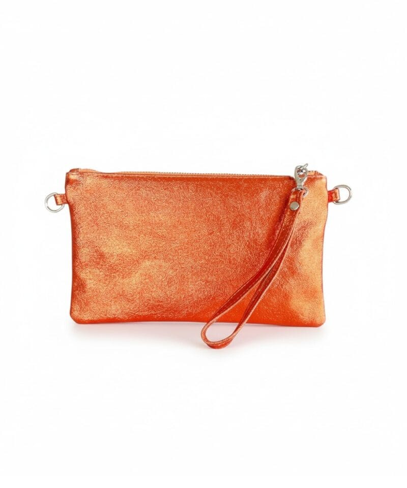 Metallic Leren Clutch Mimi-met-polsbandje-oranje-orange-leer-clutches-schoudertassen-festival-kopen-bestellen1