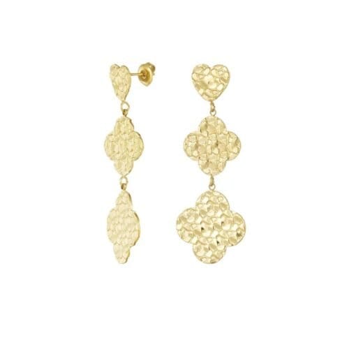 RVS Oorbellen Klavertjes gouden-RVS-Oorbellen-Klavertjes-lange-goud-oorbel-hartje-en-klavers-vorm-yehang-uniek