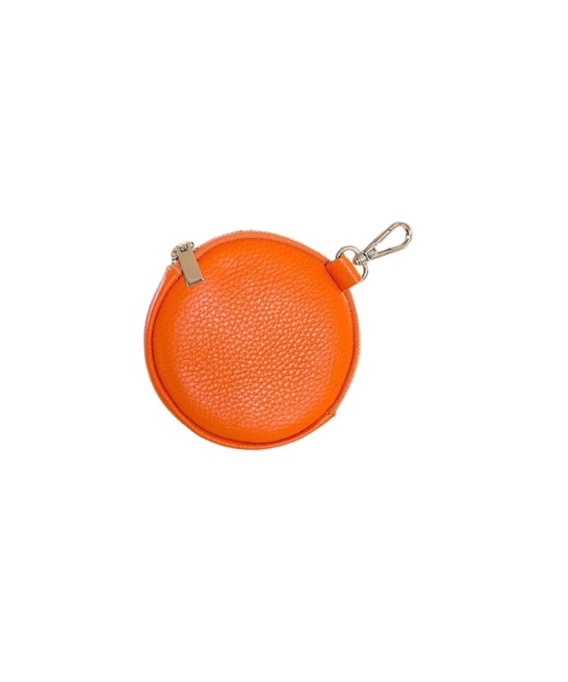 Ronde leren Portemonnee oranje oranje met haakje voor hengsel leer portemonnees kopen bestellen